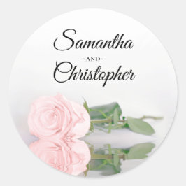 Elegant Gespiegeld Blush Roze Rose Bruiloft Ronde Sticker