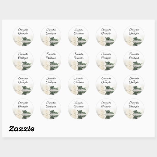 Elegant Gespiegeld Ivoor Wit Rose Bruiloft Ronde Sticker (Vel)
