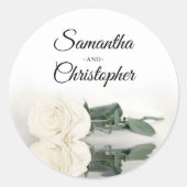 Elegant Gespiegeld Ivoor Wit Rose Bruiloft Ronde Sticker (Voorkant)