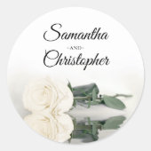 Elegant Gespiegeld Ivoor Wit Rose Bruiloft Ronde Sticker (Voorkant)