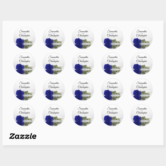 Elegant gespiegeld Royal Blue Roos bruiloft Ronde Sticker (Vel)