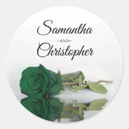 Elegant Gespiegeld Smaragd Groen Roos Bruiloft Ronde Sticker