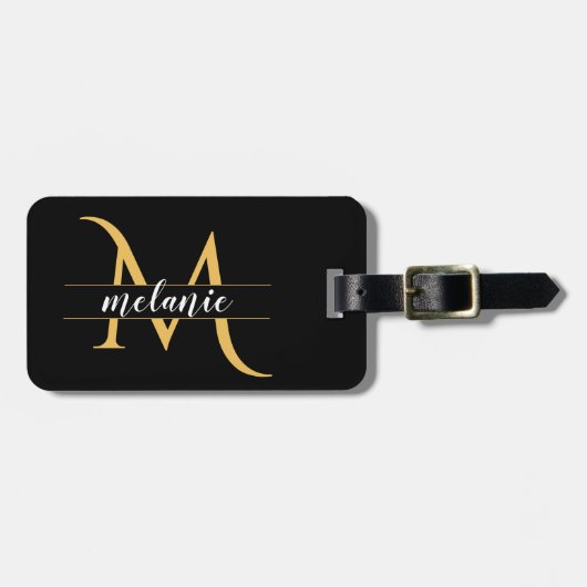 Elegant gesplitst Monogram Gold Zwart Aangepast ad Bagagelabel (Voorkant horizontaal)