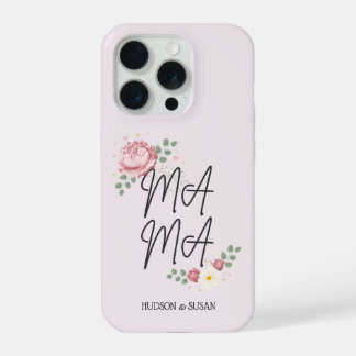 Elegant Gestapeld Mama Script Bloem Roze Pioenroos iPhone 15 Pro Case