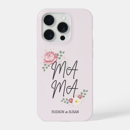 Elegant Gestapeld Mama Script Bloem Roze Pioenroos iPhone Hoesje (Achterkant)