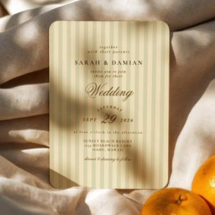 Elegant gestreept Beige Classic Wedding Kaart