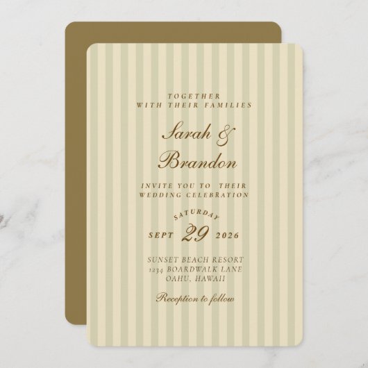 Elegant gestreept | Beige klassieke trouw Kaart (Voorkant / Achterkant)