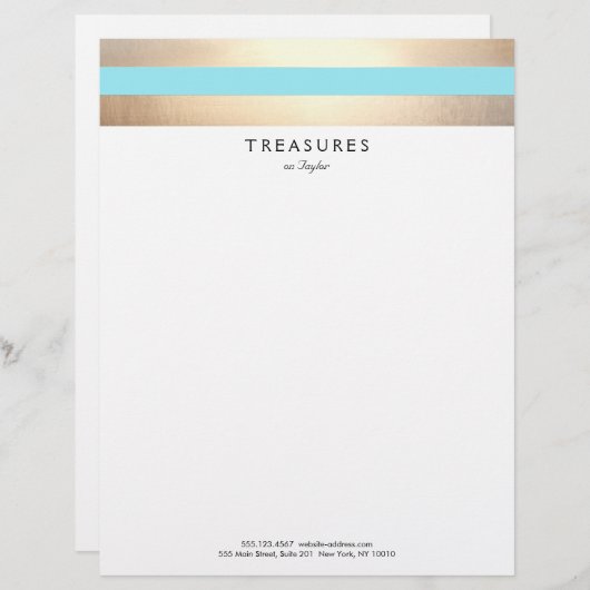 Elegant Gestreept FAUX Goud Turquoise Blauw Custom Briefhoofd (Voorkant / Achterkant)