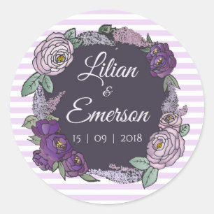 Elegant gestreept Lila & Lavendel Bloemen Sticker