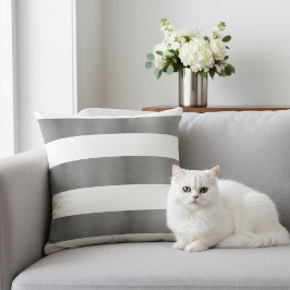 Elegant Gestreept Wit en Faux Metallic Zilver Kussen