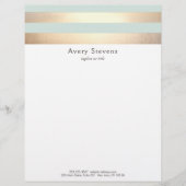 Elegant Gestreepte FAUX Gouden Folie Lichtblauw Custom Briefhoofd (Voorkant)