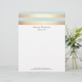 Elegant Gestreepte FAUX Gouden Folie Lichtblauw Custom Briefhoofd (Staand voorkant)