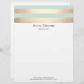 Elegant Gestreepte FAUX Gouden Folie Lichtblauw Custom Briefhoofd (Voorkant / Achterkant)