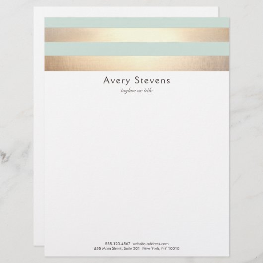 Elegant Gestreepte FAUX Gouden Folie Lichtblauw Custom Briefhoofd (Voorkant / Achterkant)