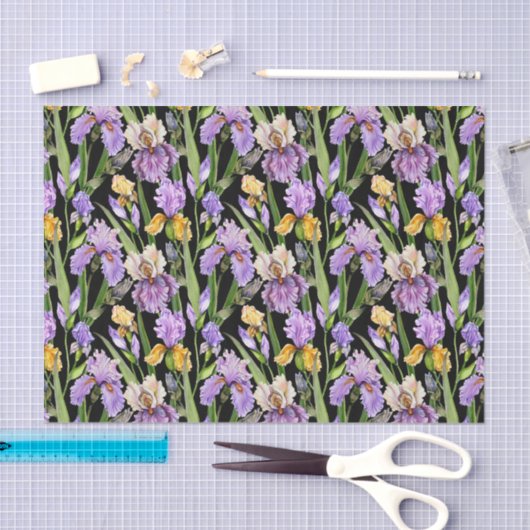 elegant getild Iris floreel patroon Tissuepapier (Craft)