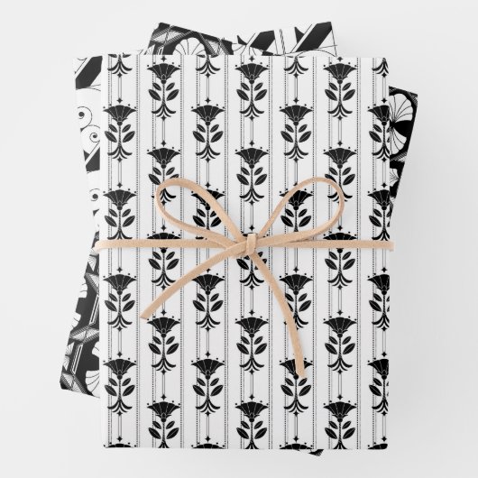 elegant getild zwart wit decopatroon inpakpapier vel (In situ)