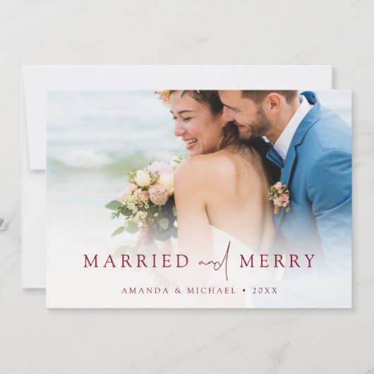Elegant Getrouwd en Vrolijk Foto Pas getrouwd Kers Feestdagenkaart (Voorkant)