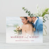 Elegant Getrouwd en Vrolijk Foto Pas getrouwd Kers Feestdagenkaart (Staand voorkant)