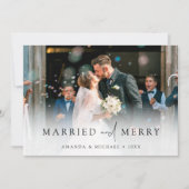 Elegant Getrouwd en Vrolijk Foto Pas getrouwd Kers Feestdagenkaart (Voorkant)