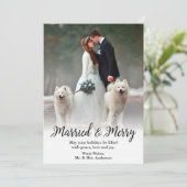 Elegant Getrouwd en Vrolijk Huwelijk Foto Feestdagenkaart (Staand voorkant)