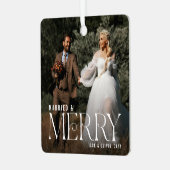 Elegant Getrouwd & Gelukkig Nieuw Getrouwd Foto Aa Metalen Ornament (Voorkant links)