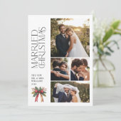 Elegant Getrouwd Kerst Rode strik Pas getrouwd 4 F Feestdagenkaart (Staand voorkant)