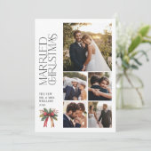 Elegant Getrouwd Kerst Rode strik Pas getrouwd 5 F Feestdagenkaart (Staand voorkant)