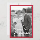 Elegant Getrouwd Kerst Script Rood 2 Foto Feestdagenkaart (Voorkant)