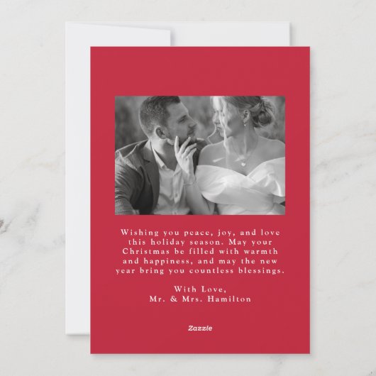 Elegant Getrouwd Kerst Script Rood 2 Foto Feestdagenkaart (Achterkant)