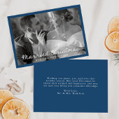 Elegant getrouwd kerstscript blauwe foto feestdagenkaart