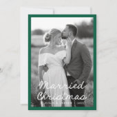 Elegant getrouwd kerstscript groen 2 foto feestdagenkaart (Voorkant)