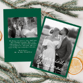 Elegant getrouwd kerstscript groen 2 foto feestdagenkaart