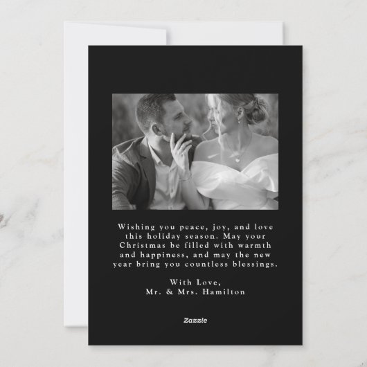 Elegant getrouwd kerstscript zwart 2 foto feestdagenkaart (Achterkant)