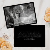 Elegant getrouwd kerstscript zwarte foto feestdagenkaart