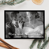 Elegant getrouwd kerstscript zwarte foto feestdagenkaart