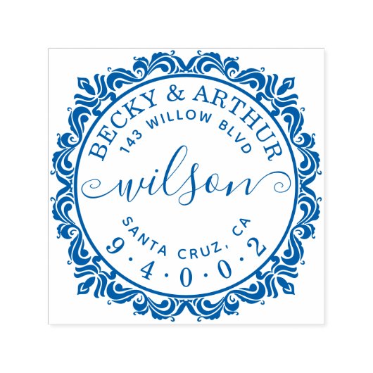 Elegant getrouwd paar chique script retour adres zelfinktende stempel (Design)