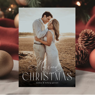 Elegant getrouwde kerst Pas getrouwd foto overlay Feestdagenkaart