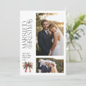 Elegant getrouwde kerst rode boog Pas getrouwd 2 f Feestdagenkaart (Staand voorkant)