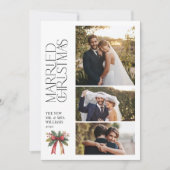 Elegant getrouwde kerst rode boog Pas getrouwd 3 f Feestdagenkaart (Voorkant)