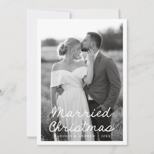 Elegant getrouwde kerstscript 2 foto feestdagenkaart (Voorkant)