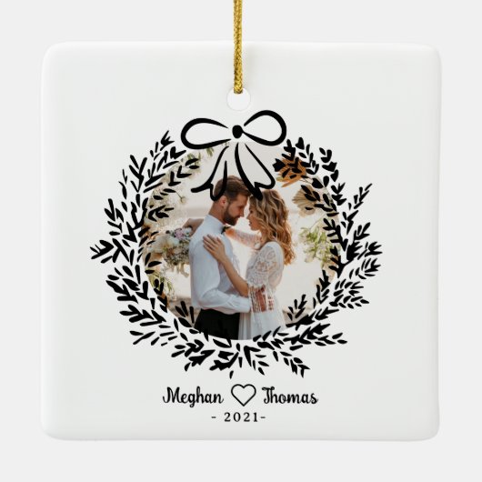 Elegant getrouwde Liefde foto Ornament (Achterkant)