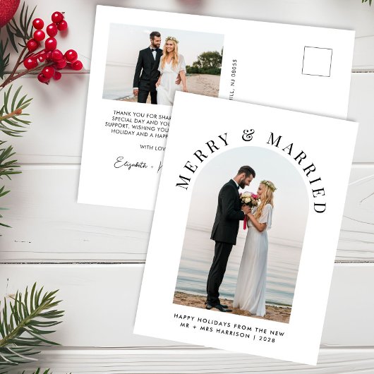 Elegant getrouwde Merry Arch Foto Kerstmis Feestdagenkaart