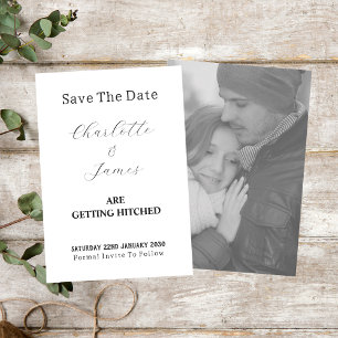 Elegant Getting Hitched Fun Zwart-wit Foto Save The Date