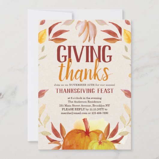 Elegant Geven Bedankt Pompoen Krans Thanksgiving Kaart (Voorkant)