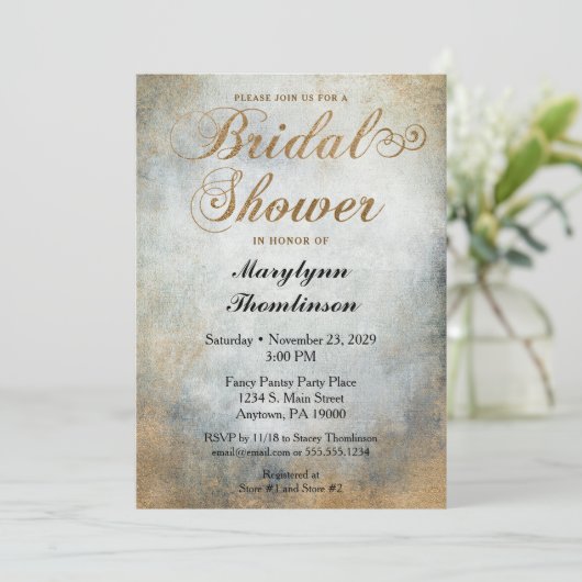 Elegant geverfd koper Bridal Shower Invitation Kaart (Staand voorkant)