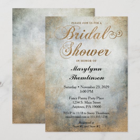 Elegant geverfd koper Bridal Shower Invitation Kaart (Voorkant / Achterkant)