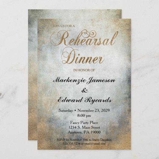 Elegant geverfd koperen repetitie binnenste uitnod kaart (Voorkant / Achterkant)