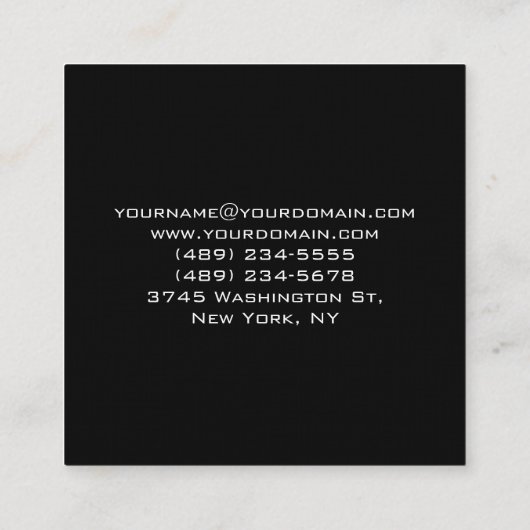Elegant gewoon modern, minimalistisch zwart Profes Vierkante Visitekaartje (Achterkant)