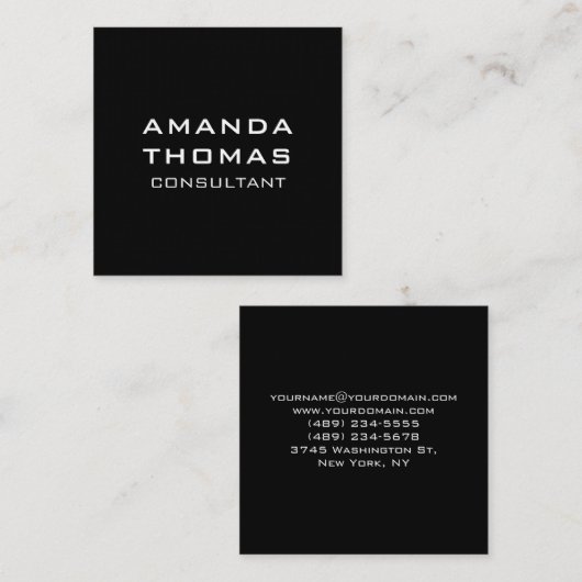 Elegant gewoon modern, minimalistisch zwart Profes Vierkante Visitekaartje (Voorkant / Achterkant)