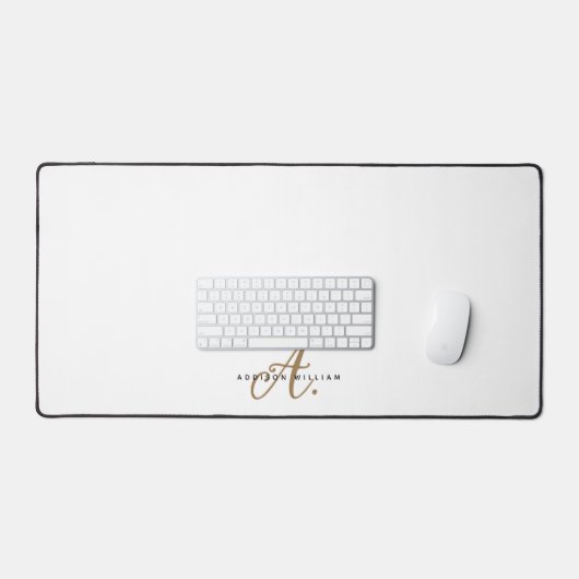 Elegant Gewoon Wit Goud Script Monogram Bureaumat (Keyboard & Muis)